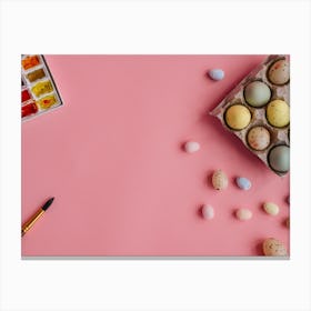 Easter Eggs On Pink Background 9 Canvas Print