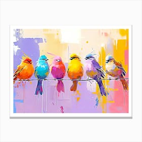 Colorful Birds On A Wire Canvas Print