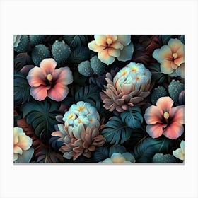 Floral Fantasy Seamless Pattern With Vintage Exotic Tropical Canvas Print