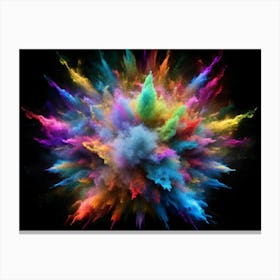 Abstract Colorful Explosion Of Powder On Black Background Canvas Print