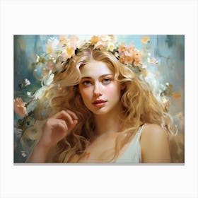 Upscaled A Oil Painting Blonde Young Girl With Flowers On Her Hair 69942500 0750 4f8c 9146 F4681f59d182 Canvas Print