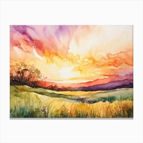 Abstract Watercolor Painting Capturing The Essence Of A Spring Sunrise In Nature Glowing With Brigh (3) Canvas Print