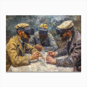 Cezanne's Card Players Enter the Virtual Realm: A Modern Gaming Lounge Canvas Print