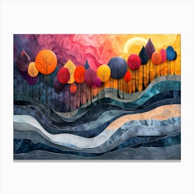 Sunset Trees, Cubism Canvas Print