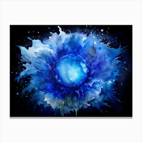 Blue Watercolor Abstract Flower With White Highlights Canvas Print