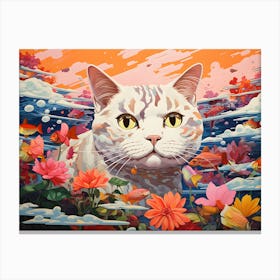 American Shorthair Cat Swimming In The Sea Canvas Print