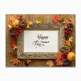 An Ornate Acorn Calligraphy Centerpiece With Woven Decorative Lettering Bearing The Words Happy Th (2) Canvas Print