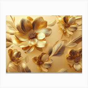 Golden Floral Background, Gold Flowers, 4k Abstract Vintage Flower Design, Artwork Gold Luxury, Luxurious Nature Canvas Print