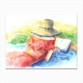 Girl with a book Watercolor Canvas Print