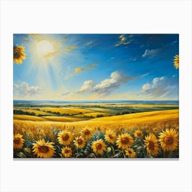 A Sun Drenched Pastoral Scene Unfolds Featuring Towering Sunflowers Reaching For The Bright Golden (4) Canvas Print