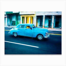 Blue Car Driving Havana Canvas Print