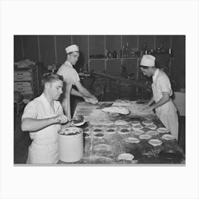 Making Pies, Rolling Crusts And Filling Them At Bakery At San Angelo, Texas By Russell Lee Canvas Print