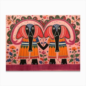 Elephant 2 Folk Style Animal Illustration Canvas Print