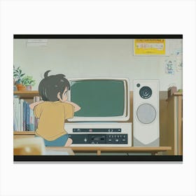 Anime Boy Watching Tv Canvas Print