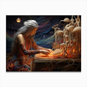 Woman With A Lamp Paintings Art Print Canvas Print