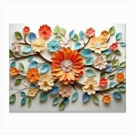 Blossoming 3d Floral Artistry Leaves, Flowers And A Mesmerizing Illusion Canvas Print