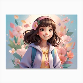 Anime Girl With Flowers Canvas Print