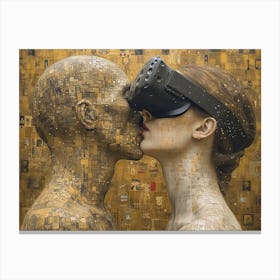 The Kiss of Virtual Embrace: Klimt's Art Meets Digital Reality Canvas Print