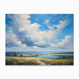 Cumulus Clouds Headlining The Scenic Landscape Clustered Carelessly Against A Shifting Cerulean Ba (2) Canvas Print