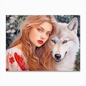The Inspiring Tale of the Siberian Girl and Tundra Wolf Canvas Print