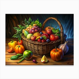 Still Life With A Basket Of Fruits And Vegetables Canvas Print