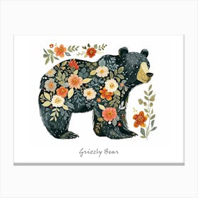 Little Floral Grizzly Bear 3 Poster Canvas Print