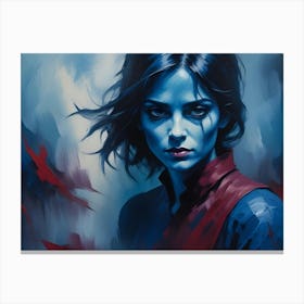 A Digital Painting Of A Woman S Portrait, Featuring A Blue And Red Color Scheme Canvas Print