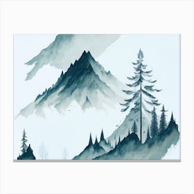 Mountain And Forest In Minimalist Watercolor Horizontal Composition 426 Canvas Print