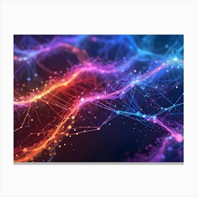 Abstract Background With Vibrant, Flowing Lines Of Interconnected Particles And Dots In Blue, Red, And Orange Hues, Suggesting Data Or Energy Flow 1 Canvas Print