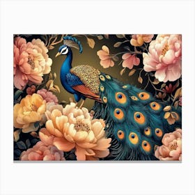 Seamless Floral Leather And Peacock 1 Canvas Print