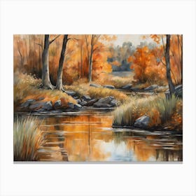 Autumn Pond Landscape Painting (51) Canvas Print