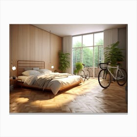 Bedroom With Bicycles 1 Canvas Print