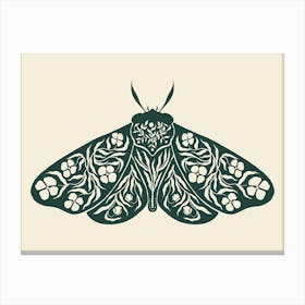 Folk Art Moth 04 - Midnight Green Canvas Print