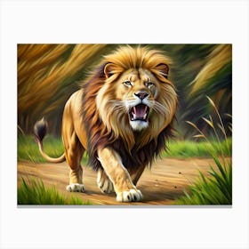 Majestic Lion In Autumnal Savanna Canvas Print