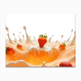 A Vibrant Image Of A Strawberry Submerged In A Creamy, Orange Splash, Creating A Dynamic And Delicious Scene 1 Canvas Print