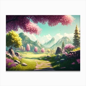 Landscape With Trees And Flowers Canvas Print