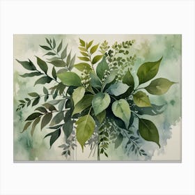 Watercolor Of Green Leaves Canvas Print