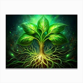 Glowing Green Plant With Twisted Roots Canvas Print