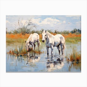 Horses Painting In Okavango Delta, Botswana, Landscape 4 Canvas Print