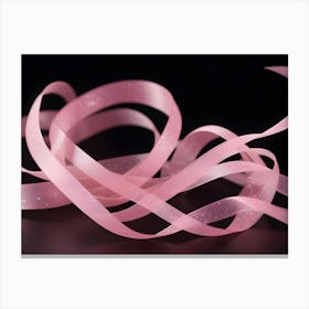 A Pink Ribbon With A Subtle Sparkle, Curled And Twisted, Creating A Delicate And Elegant Design Canvas Print