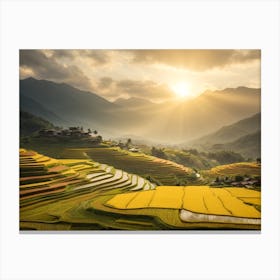Golden Sunrise over the Lush Rice Fields Canvas Print