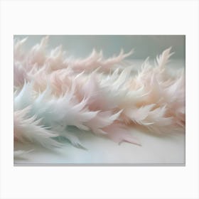 A Close Up Shot Of A Pile Of Feathers In Shades Of Pink, White, And Blue, Creating A Soft And Fluffy Texture Canvas Print