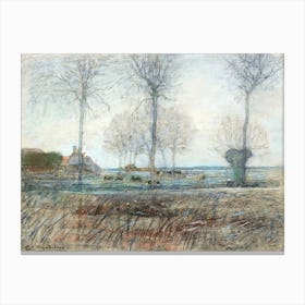 Farm Setting, Three Tall Trees In The Foreground, Piet Mondrian Canvas Print