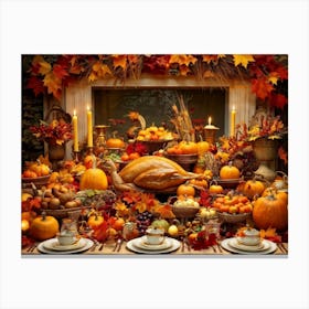 An Upbeat Thanksgiving Promotion Captured In A Spectacle Of Lavish Autumnal Embellishments Surroun (3) Canvas Print