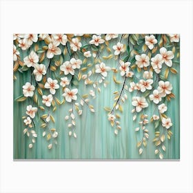 Seamless Pattern Willow Branches Hanging on Above with Flowers and Leave 3d Abstraction Canvas Print