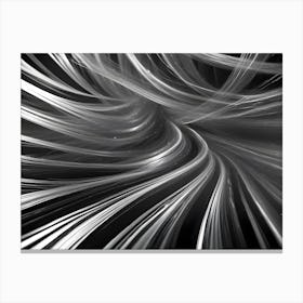 Abstract Black And White Design With Swirling Lines Forming A Tunnel, Converging Into A Central Point, Representing Data Flow, Energy, Or Speed Canvas Print