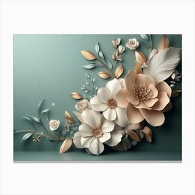 Floral Painting On Green Background 4 Canvas Print