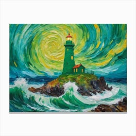 Green Beacon In The Ocean Canvas Print