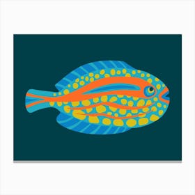 TROPICAL ZONE Spotted Coral Reef Fish Undersea Ocean Sea Creatures in Bright Colours on Dark Teal Blue Canvas Print