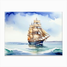 Sailing ship on the sea, watercolor painting 10 Canvas Print